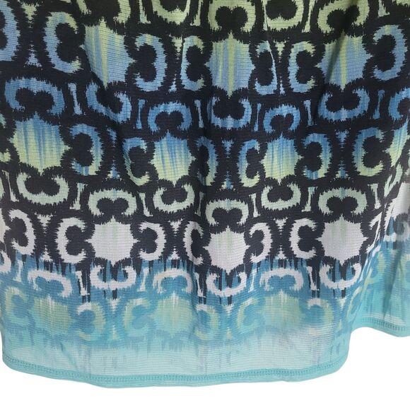 Axcess Y2K 3/4 Sleeve Top Women's Medium M Blue Green Geometric Sheer Lined - Picture 3 of 9